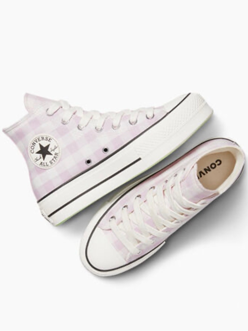 Converse Pink Gingham Platform Chuck Taylor Sneakers with Mint Sole - Picture 3 of 14